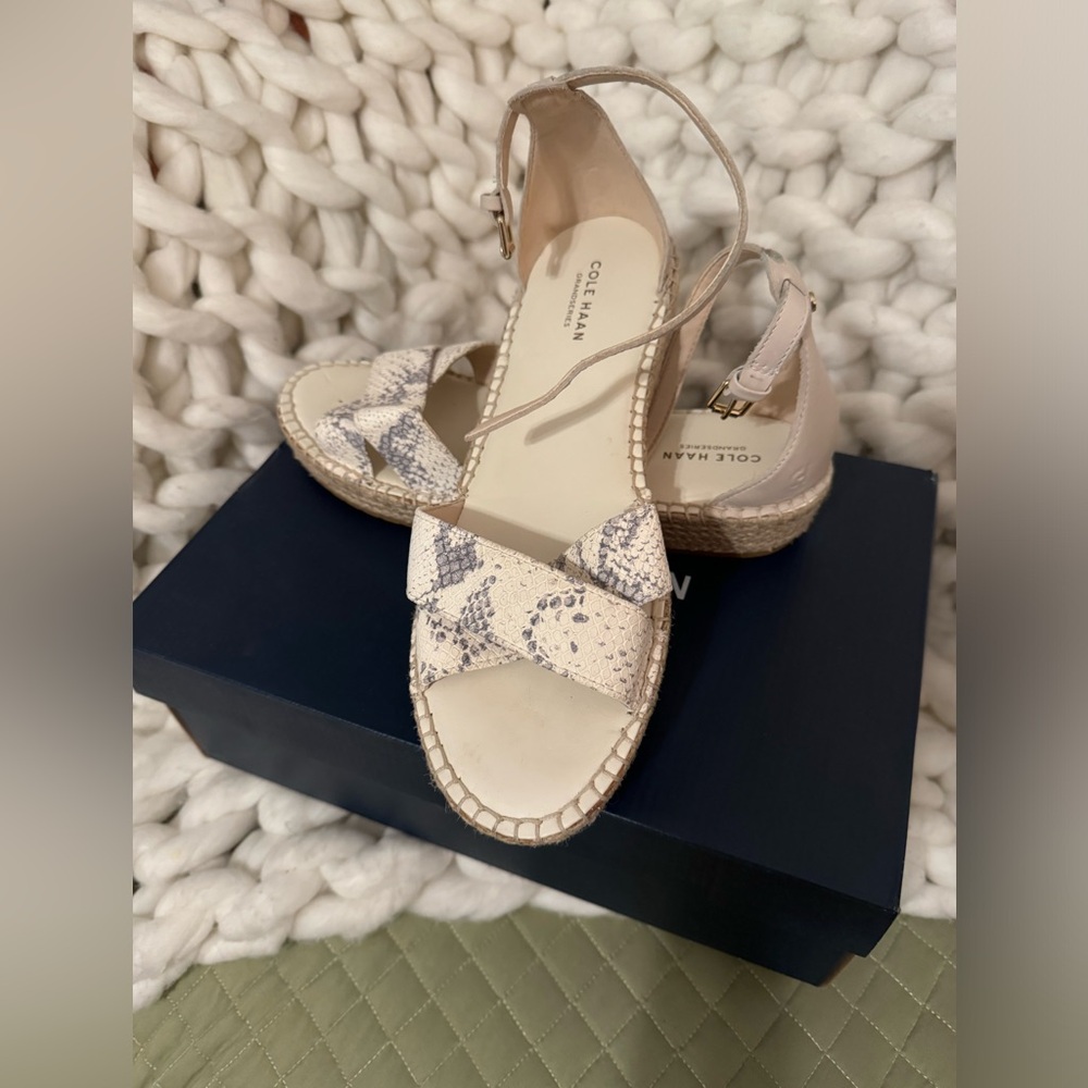Cole Haan espadrille sandals in light snake print